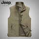 JEEP SPIRIT春季薄款爸爸装中老年男士马甲口袋钓鱼背心坎肩休闲工装外套爷爷 军绿 L