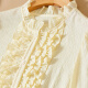 Shandubila elegant classical literary style chiffon shirt for women spring front decorative design stand collar top apricot M