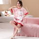 浪莎母女亲子装睡衣女童夏季短袖薄款纯棉家居服小女孩学生夏天套装 LYP687 XS (140) 130-140CM/70斤左右