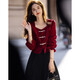 Demana Stars and Moon Spring and Autumn Chinese Style New Chinese Square Collar Shirt Pearl Disk Button Velvet Shirt Women's Top