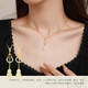 Chow Tai Sang Gourd S925 Silver Necklace White Jade Fulu Texture National Style Gift for Girlfriend Birthday Gift White Jade Fulu Necklace