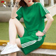 Woodpecker 200Jin[Jin equals 0.5 kg] Fat mm fashion sports suit for women 2025 summer new loose large-size shorts shorts two-piece set 695 black [top + pants] 4XL code suggestions {180-200Jin[Jin equals 0.5 kg]}