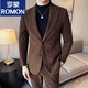 ROMON autumn and winter thick corduroy suit men's suit business casual trendy slim and handsome corduroy suit two-piece set brown single-piece suit / 3XL