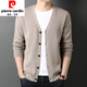 Pierre Cardin Strickjacke für Herren, V-Ausschnitt, Pullover, Frühling und Herbst, einfarbig, lässige Wolljacke, dicke Außenfäden, Kleidung, Mode, GRYH012, Kamel, M 165