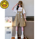 
G.DUCKKIDS little yellow duck girls summer overalls suit 2024 new style medium and large children fashionable children summer thin style short khaki rabbit strap suit 140 cm recommended height about 1 meter 3-1 meter 35