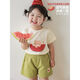 Camiseta de la serie de sandía de YouYou Girls 2024 Summer Nuevo lindos pantalones cortos verdes de dibujos pantalones de la pierna de bebé
