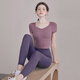 Hui'ang Sportanzug Frauen Yoga-Anzüge laufen Fitnessanzug Schnell trockene Kleidung Brustkissen T-Shirt Spleiß kurzschlärmende Hosen lila xl