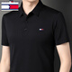 Tommy Hekelly Official Store American Tommy Men's Summer Mulberry Silk Short-Sleeve T-Shirt Men's High-end Middle-aged Lapel Polo Clothes Brand Flagship Quality Blue Brand Flagship Quality 17088 Recommended 115135Jin [Jin equals 0.5 kg]