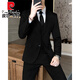 皮尔卡丹（pierre cardin）男士西服套装韩版商务职业正装伴郎修身毕业礼服结婚西装三件套男 两扣黑色【西服+裤子+衬衫】腰带 M