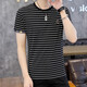Juecho Pure Cotton New Striped Short Sleeve T-Shirt Herren Sommer Trendy Slim Sweatshirt Korean Round Neck T-Shirt Top Black XL (125jin [Jin entspricht 0,5 kg] -140jin [Jin gleich 0,5 kg]))