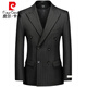 Pierre Cardin high-end double-breasted suit suit for men, British style gentleman, wedding groomsmen striped suit, formal business banquet, black suit + trousers, size 2XL