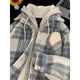 Katuchi fake two-piece plaid cotton coat men's autumn and winter American small fragrance trend brand hooded cotton coat couple cotton jacket men's clothing light gray-WT179 XL