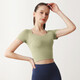 Huian yoga wear women's sports short-sleeved sportswear T-shirt tight quick-drying top fitness running with chest pad splicing green M