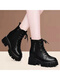Woodpecker Broken Size Women's Leather Shoes New True Soft Leather Martin Boots All-matched Inner High-Enhanced Shoes Small Thick Sole Black (Single) 36