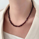 Baozha dark red garnet necklace 2024 new natural stone beaded sweater chain new Chinese style retro clavicle chain dark red necklace about 40cm+5.5cm