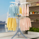 Stainless steel clothes drying rack, floor-standing foldable clothes drying rack, floor-standing bedroom balcony clothes drying rack, stainless steel clothes drying rack, telescopic household clothes drying rod [Nordic blue] metal model - installation-free folding - three-fin windproof - can be lifted and lowered