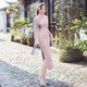 NUKM suede single layer long three-quarter sleeve daily cheongsam 2026 new improved spring and autumn Chinese style dress 6055 pink XL