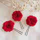 U-shaped clip bridal hairpin hair fork clip red rose head flower hairpin accessories toast clothing hair accessories round petal rose hair fork * 3 pieces
