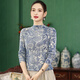 Simple silk five-qi half-high neck Chinese style full of printed cashmere sweater thin worsted elegant knitted top SY3881 Tibetan Qinghai Tibetan Qing XL