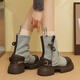 Fan Xiaoru Jeans Beinstiefel 2024 neue kurze Stiefel Dicke Sohle Martin Stiefel Retro Britische Stapelstiefel Hochdarmte Western Denim Stiefel Blau 37