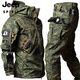 JEEP SPIRIT Russian Camouflage Jacket Plus Velvet Winter Windproof Military Jacket Outdoor Functional Soft Shell Jacket Suit Men's Shark Jacket-Russian Camouflage S (100-120Jin Jin equals 0.5kg)