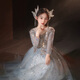 Little Kayi thick children's dress princess skirt host high-end girls piano performance clothes long sleeve flower children wedding little girl autumn 1591 gray and blue long sleeves 130