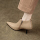 Asamachi Spring and Autumn New Women's Short Boots Cowhide Pointed Toe Stiletto Naked Boots High Heel Ankle Boots Fashion Women's Boots Slim Professional Single Boots Milk Apricot 36