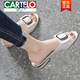 Cartelo 2025 zapatillas de cuero para mujeres en sandalias al aire libre versátiles versátiles de tacón gruesas casuales de tacón grueso gran tamaño blanquecino (sin mancha +) 38