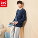 Catman MiiOW Pajamas Men's Solid Color Pullover Polar Fleece Simple Elegant Cartoon Winter Casual Thick Home Clothes Navy + Silver Gray XL