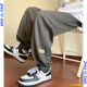 Idea Fan Fatty Large Size Casual Pants for Men's Spring and Summer Thin Style Loose Large Size Trendy Brand Wide Legs Students' Sneakers Sports Pants Trendy A001-K1049 Black XL 135-150Jin [Jin equals 0.5 kg]