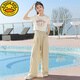 G.Duckkids Little Yellow Duck Girl Summer 2025 NUEVO SUMERA DE SUMERA DE NIÑOS Dos piezas Pantalones de manga ancha de pierna ancha Medium y niños grandes 15090 Púrpura azul + 9889 White 160 cm