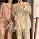 Langsha Sweet 2025 Spring and Summer Jacquard Cotton Pajamas Girls Nouveau pantalon à manches longues Cosser de style princesse avec poitrine 9904 # Pink XL Recommandé 116-130jin [Jin est égal à 0,5 kg]