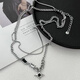 Cai Leiya Mangxing Double-layer Necklace Men's Trendy Sweater Chain Light Luxury Niche Design Hip-Hop Style Couple Boy and Girl Clavicle Chain Mangxing Black Stone Splicing Necklace
