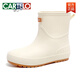 卡帝乐鳄鱼（CARTELO）雨鞋女款中筒雨靴加绒水鞋新款防水防滑胶鞋厨房洗车工作短筒水靴 米白(不加绒) 38