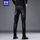 Romon Herbst High-End Black Jeans Männer schlanke Hosen Katze Whisker Vielseitiger elastischer Trend Herren-Langhose 1049 Gray plus Samt 28