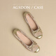 
Agsdon single shoes for women in autumn new style Chinese style retro bow beans shoes shallow mouth flat sole scoop shoes P543019 gold 38
