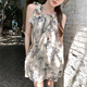 
Miaoyijia new Chinese suspender dress for women's skirt summer women's clothing 2025 summer new style floral pure and lustful small person ink and wash neck dress [one size]