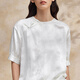 BO [neuer chinesischer Stil] Bobing Button Round Hals kurzärmeliges Hemd für Fraueneinkaufszentrum Gleicher lose Temperament Top BDR2HD1396 W40 Weiß S