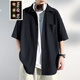 Muqibo (Muqibo) Camisa de manga corta Waffle para hombres en verano estilo Hong Kong Diseño suelto y elegante chaqueta casual de moda de moda para hombres C844 Black XL [130-150Jin [Jin equivale a 0.5 kg]] Deseable