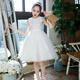 Disney Kinderkleid Prinzessin Kleid Sommer Mädchen Klavier Performance Kleidung Blume Kinder Hochzeitskleid Graduate Host Puffy Blick Rock LF9922 [Weiß] Kollektion mit Krone 110 cm