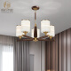Copper Heart Woody New Chinese Chandelier LED Simple Living Room Light Atmospheric Black Walnut Solid Wood Restaurant Bedroom Light Hotel Villa Chandelier J9716-10+5 Head [with three-color light bulb]