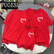 Street-gebratene Eltern-Kind-Kleidung 2021 Neue trendige Familien-T-Shirts für drei und vier T-Shirts für Mutter- und Töchter Frühling und Sommerkleidung modische Pure Cotton Kurzärmer N761: rot 2xl