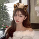 Mengkeduo cute leopard print kt cat headband girl face wash headband apply facial mask hairpin autumn and winter plush headband headwear kt cat ear headband beige