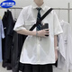 唐号学院风dk制服白衬衫男短袖夏季白衬衫休闲港风情侣毕业班服五分袖 C11纯色衬衫+领带+西裤 L