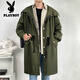 花花公子（PLAYBOY）中长款风衣男夏季棉薄潮牌休闲装棉服潮流连帽大衣宽松外套 F698绿色 M 90至120斤可穿