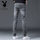 花花公子（PLAYBOY）牛仔裤男夏季新款潮流时尚修身小脚裤子男士休闲韩版弹力长裤男装 灰色X-1157HH1048 28