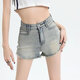 BLLDR trendy brand retro high-waist stretch denim shorts for women 2024 summer new design niche hot girl a-line pants off-white L