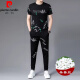 皮尔卡丹（pierre cardin）运动休闲套装男夏季薄款桑蚕冰丝印花短袖韩版痞帅潮流个性痞帅风 9227黑色 165/M