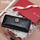 Goldlion handbag women's long wallet fashion glossy leather wallet multi-functional women's zipper cowhide clutch mother bag [Purple] exquisite gift box