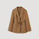 OVV Autumn and Winter Hot Sale Women's Flat Lapel Knitted Wool Casual Suit Jacket with Belt Caramel Brown XL